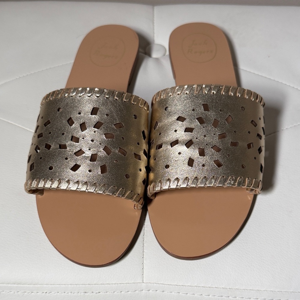 Jack Rogers Gold Cut-Out Slide Sandals - Picture 2 of 7